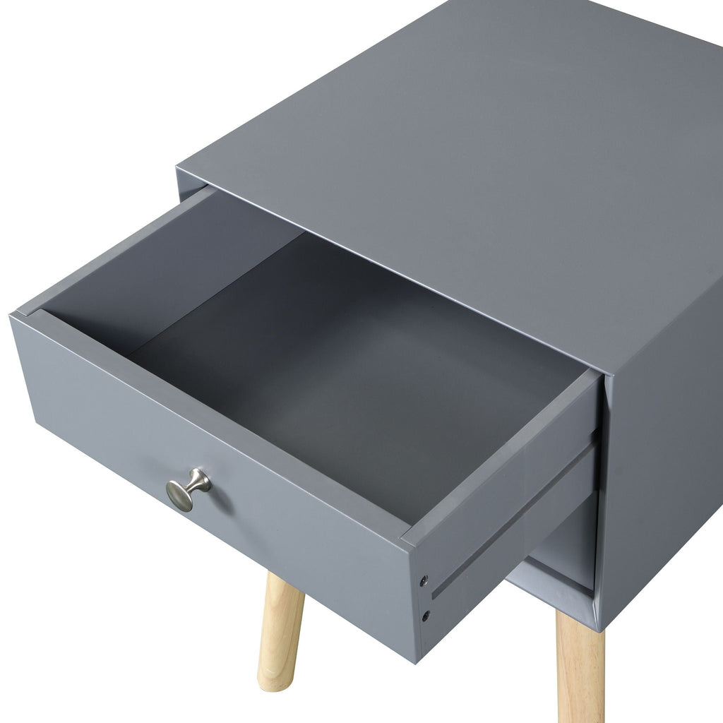 Side Table with 2 Drawer and Rubber Wood Legs; Mid - Century Modern Storage Cabinet for Bedroom Living Room Furniture; Gray - Comfortable Living Decor