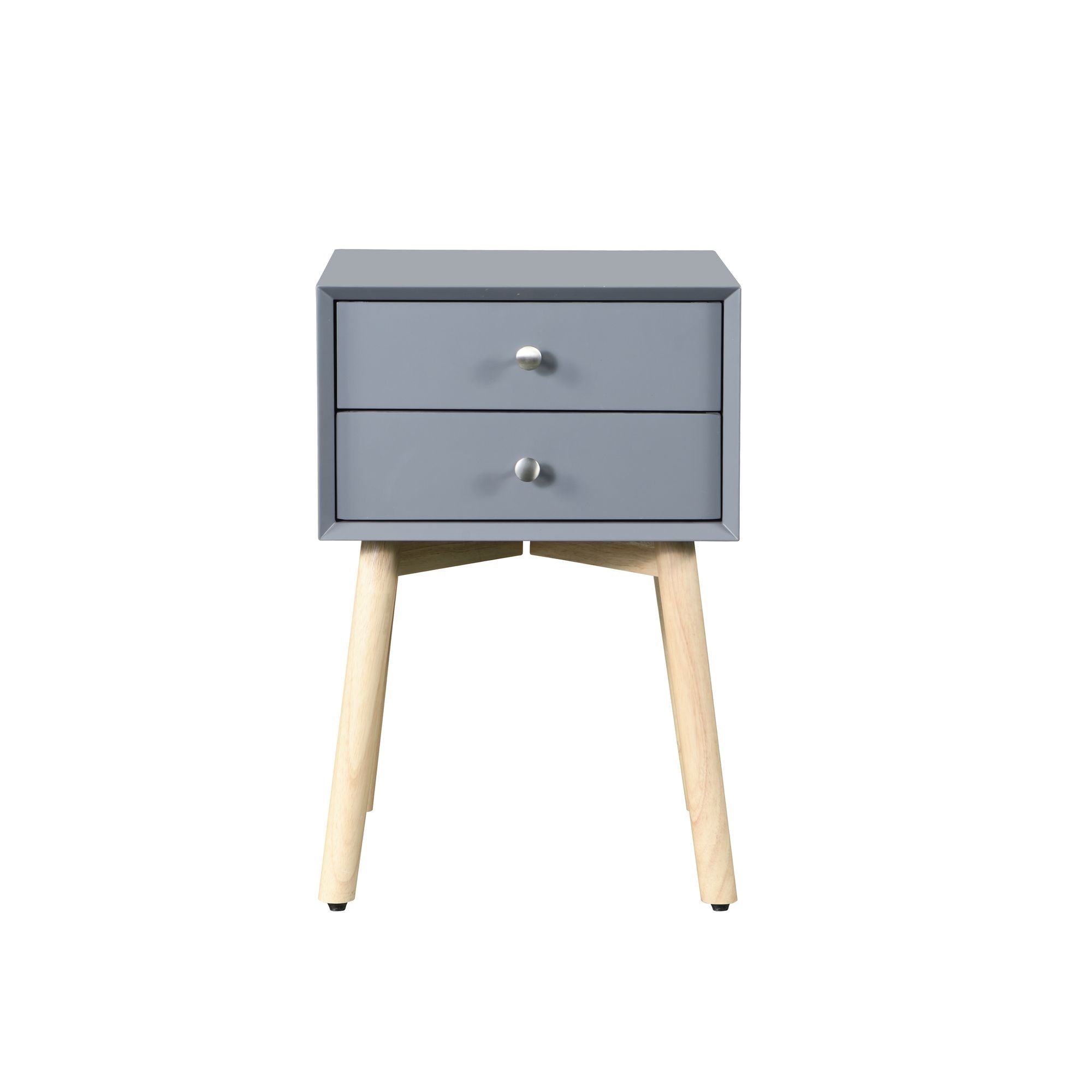 Side Table with 2 Drawer and Rubber Wood Legs; Mid - Century Modern Storage Cabinet for Bedroom Living Room Furniture; Gray - Comfortable Living Decor