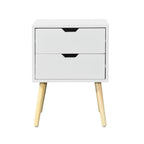 Side Table with 2 Drawer and Rubber Wood Legs; Mid - Century Modern Storage Cabinet for Bedroom Living Room Furniture; White - Comfortable Living Decor