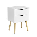 Side Table with 2 Drawer and Rubber Wood Legs; Mid - Century Modern Storage Cabinet for Bedroom Living Room Furniture; White - Comfortable Living Decor