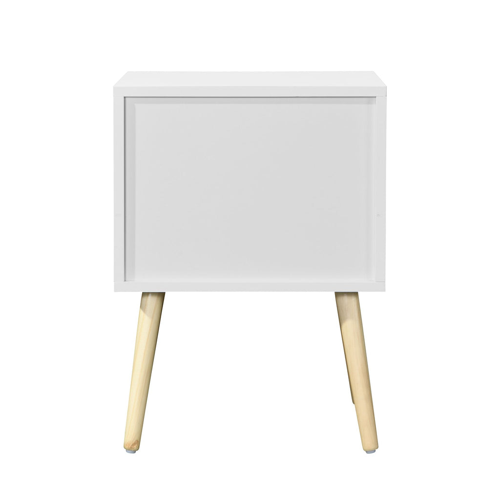 Side Table with 2 Drawer and Rubber Wood Legs; Mid - Century Modern Storage Cabinet for Bedroom Living Room Furniture; White - Comfortable Living Decor