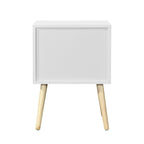 Side Table with 2 Drawer and Rubber Wood Legs; Mid - Century Modern Storage Cabinet for Bedroom Living Room Furniture; White - Comfortable Living Decor