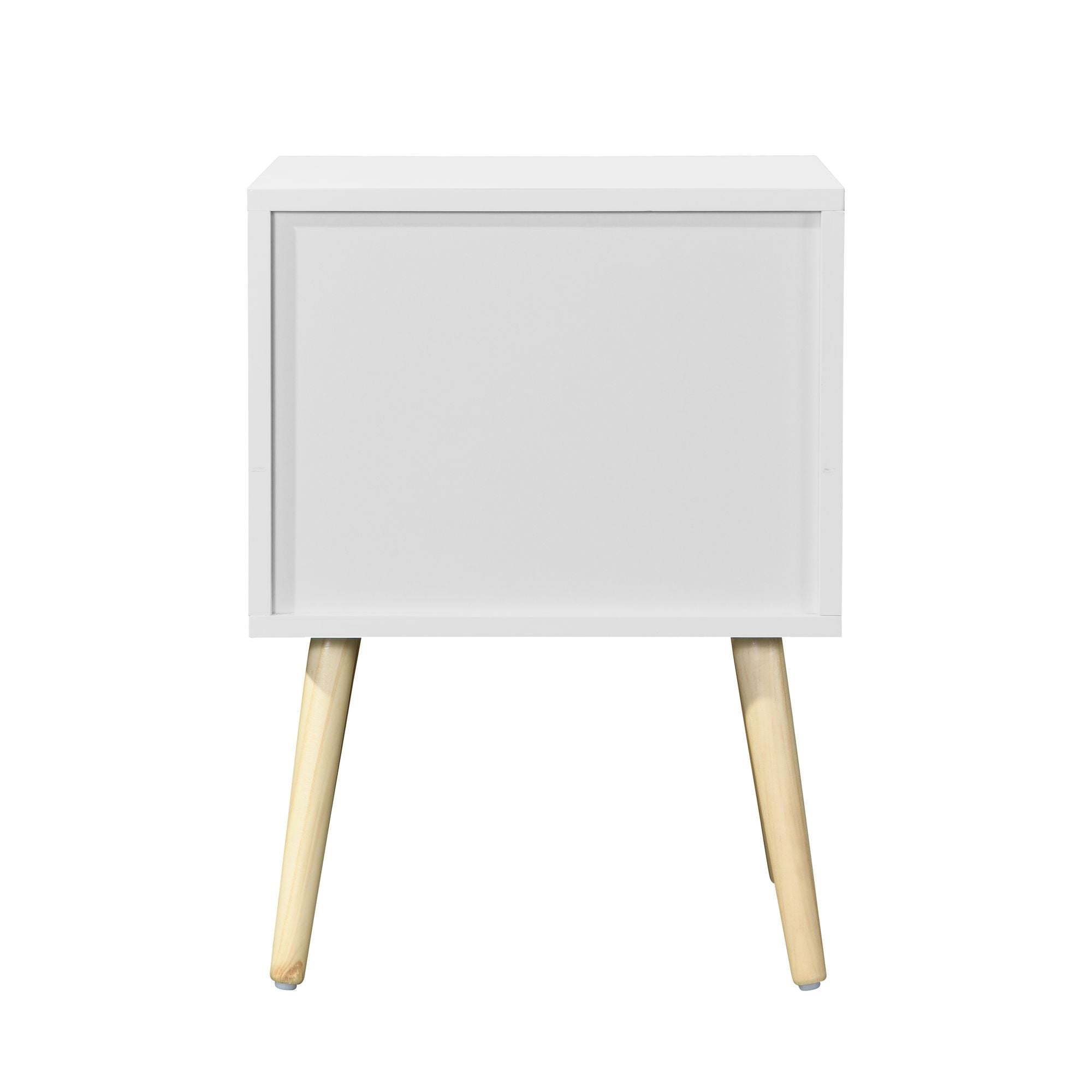 Side Table with 2 Drawer and Rubber Wood Legs; Mid - Century Modern Storage Cabinet for Bedroom Living Room Furniture; White - Comfortable Living Decor