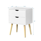 Side Table with 2 Drawer and Rubber Wood Legs; Mid - Century Modern Storage Cabinet for Bedroom Living Room Furniture; White - Comfortable Living Decor