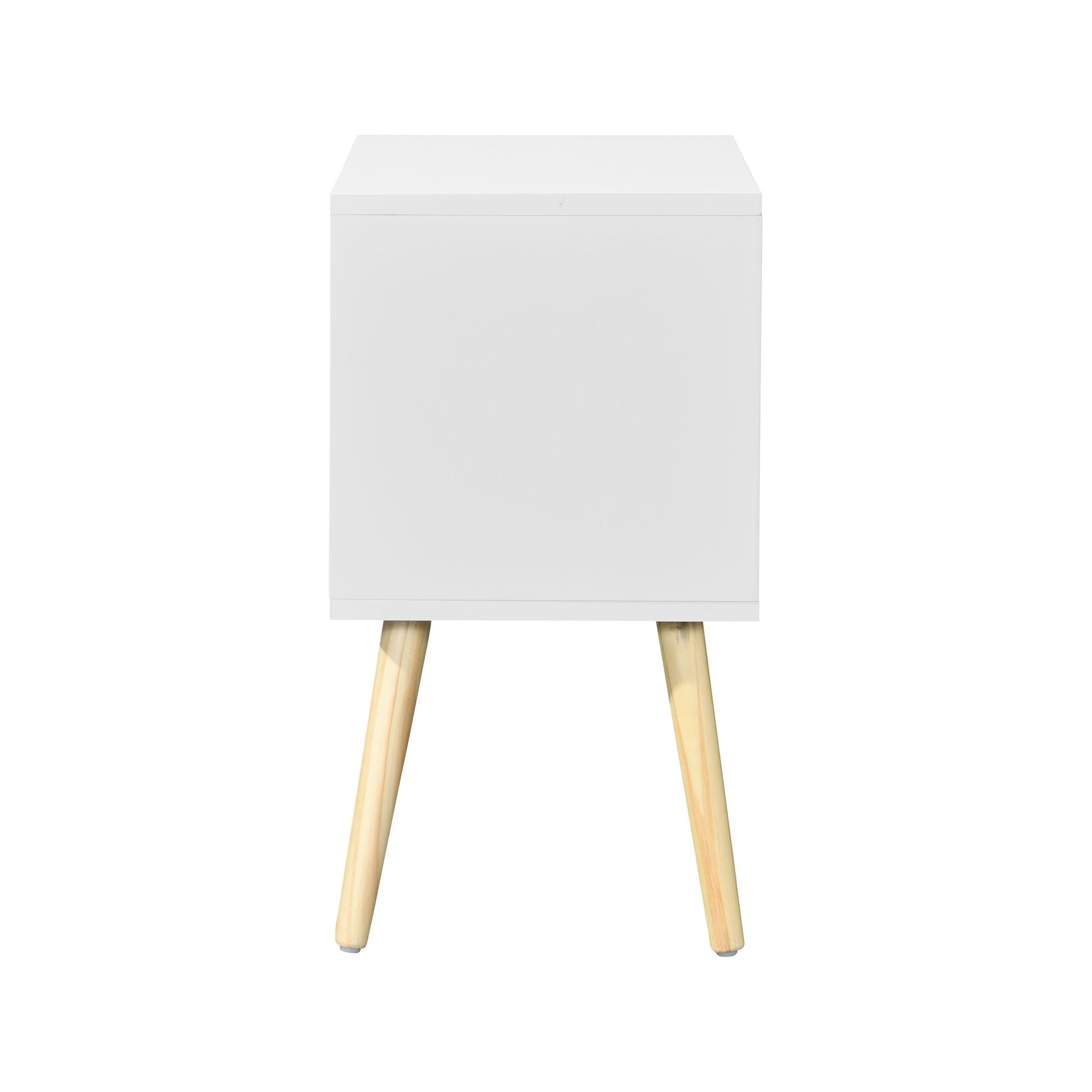 Side Table with 2 Drawer and Rubber Wood Legs; Mid - Century Modern Storage Cabinet for Bedroom Living Room Furniture; White - Comfortable Living Decor