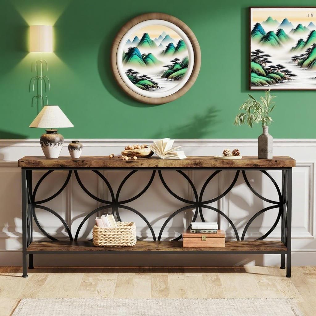 Sofa Table, Industrial Long Sofa Table Behind Couch, Entry Console Table with Storage for Entryway - Comfortable Living Decor
