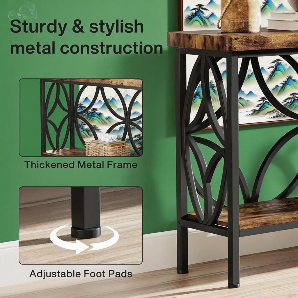 Sofa Table, Industrial Long Sofa Table Behind Couch, Entry Console Table with Storage for Entryway - Comfortable Living Decor
