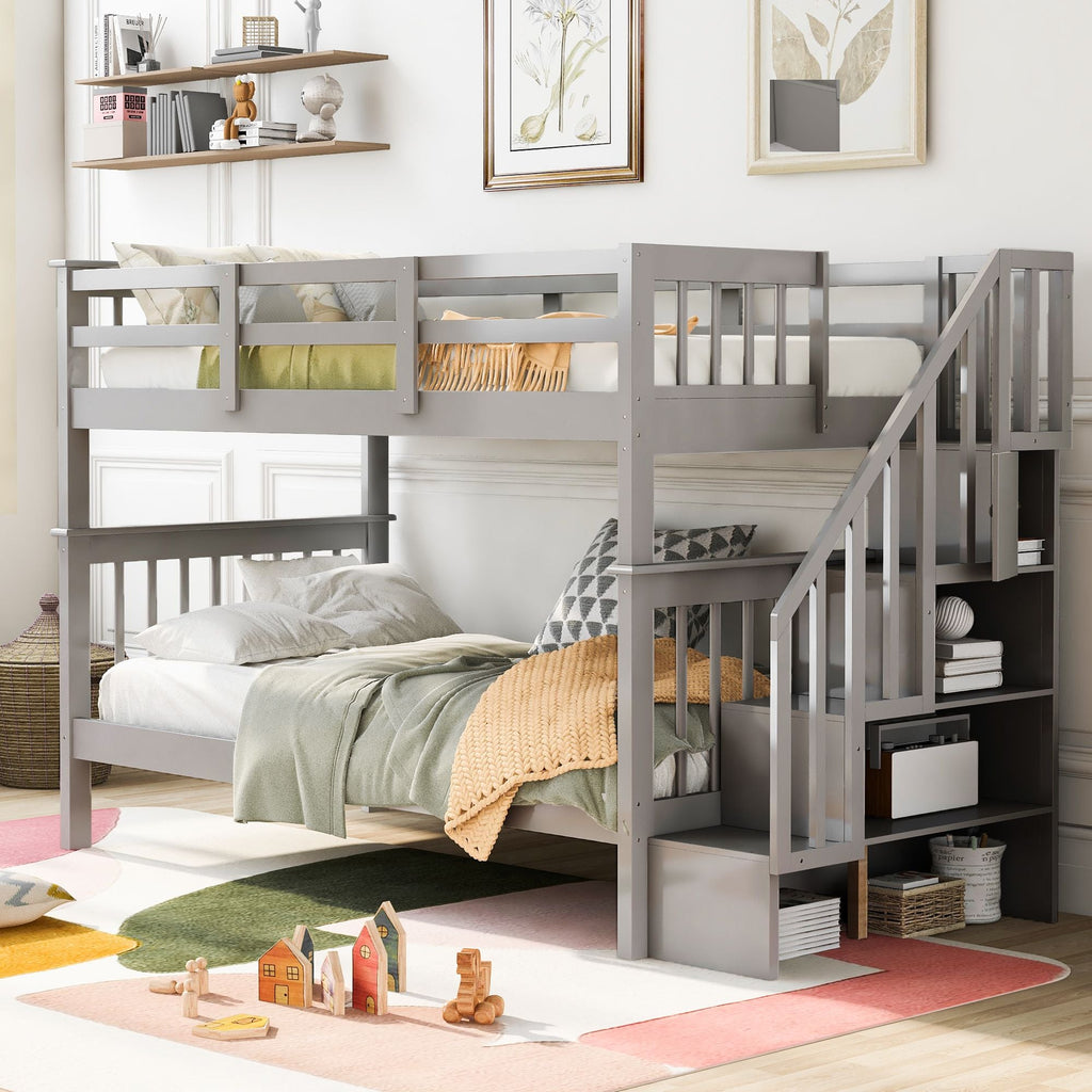 Stairway Twin - Over - Twin Bunk Bed with Storage and Guard Rail for Bedroom, Dorm - Comfortable Living Decor