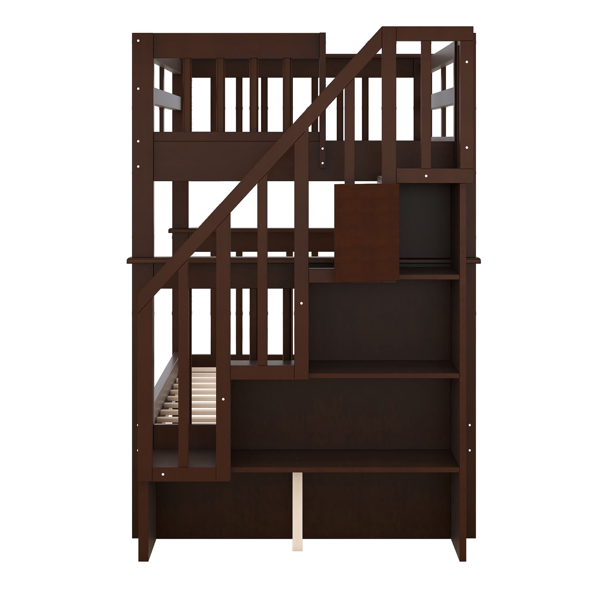 Stairway Twin - Over - Twin Bunk Bed with Storage and Guard Rail for Bedroom, Dorm - Comfortable Living Decor