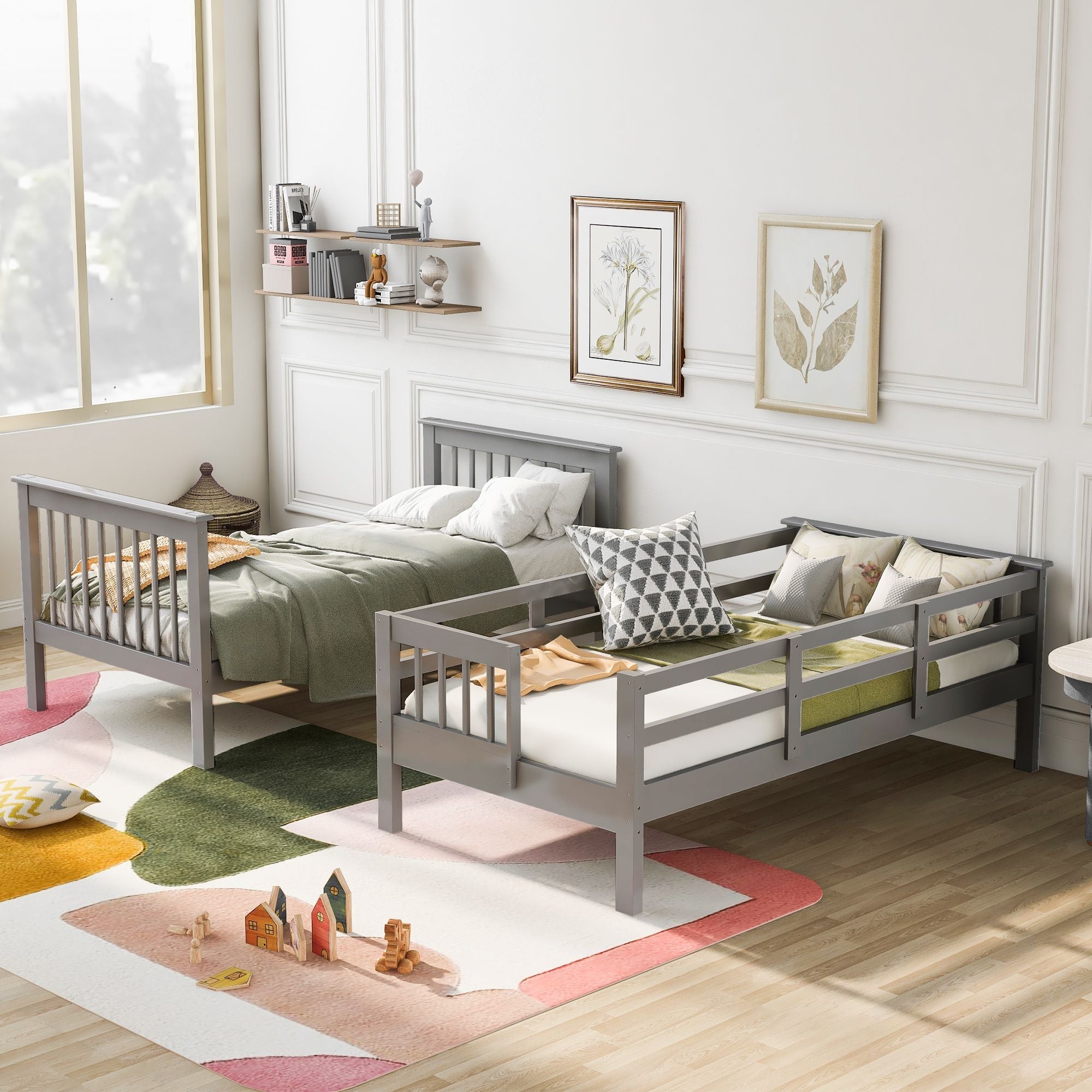 Stairway Twin - Over - Twin Bunk Bed with Storage and Guard Rail for Bedroom, Dorm - Comfortable Living Decor