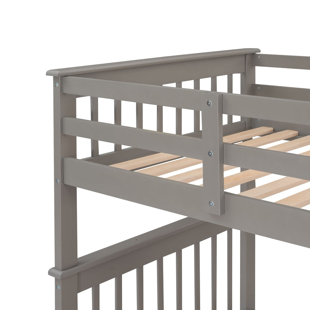 Stairway Twin - Over - Twin Bunk Bed with Storage and Guard Rail for Bedroom, Dorm - Comfortable Living Decor