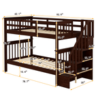 Stairway Twin - Over - Twin Bunk Bed with Storage and Guard Rail for Bedroom, Dorm - Comfortable Living Decor