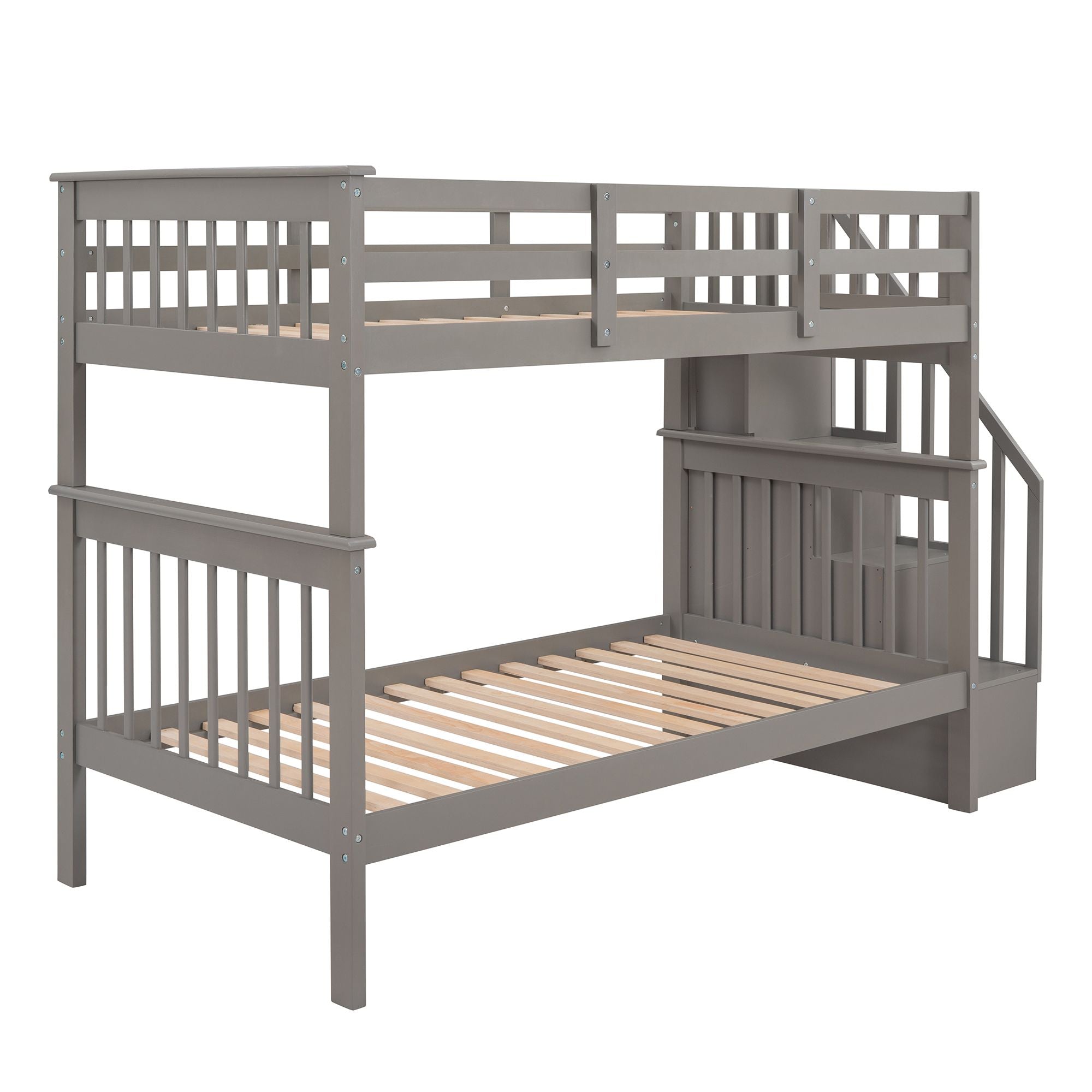 Stairway Twin - Over - Twin Bunk Bed with Storage and Guard Rail for Bedroom, Dorm - Comfortable Living Decor