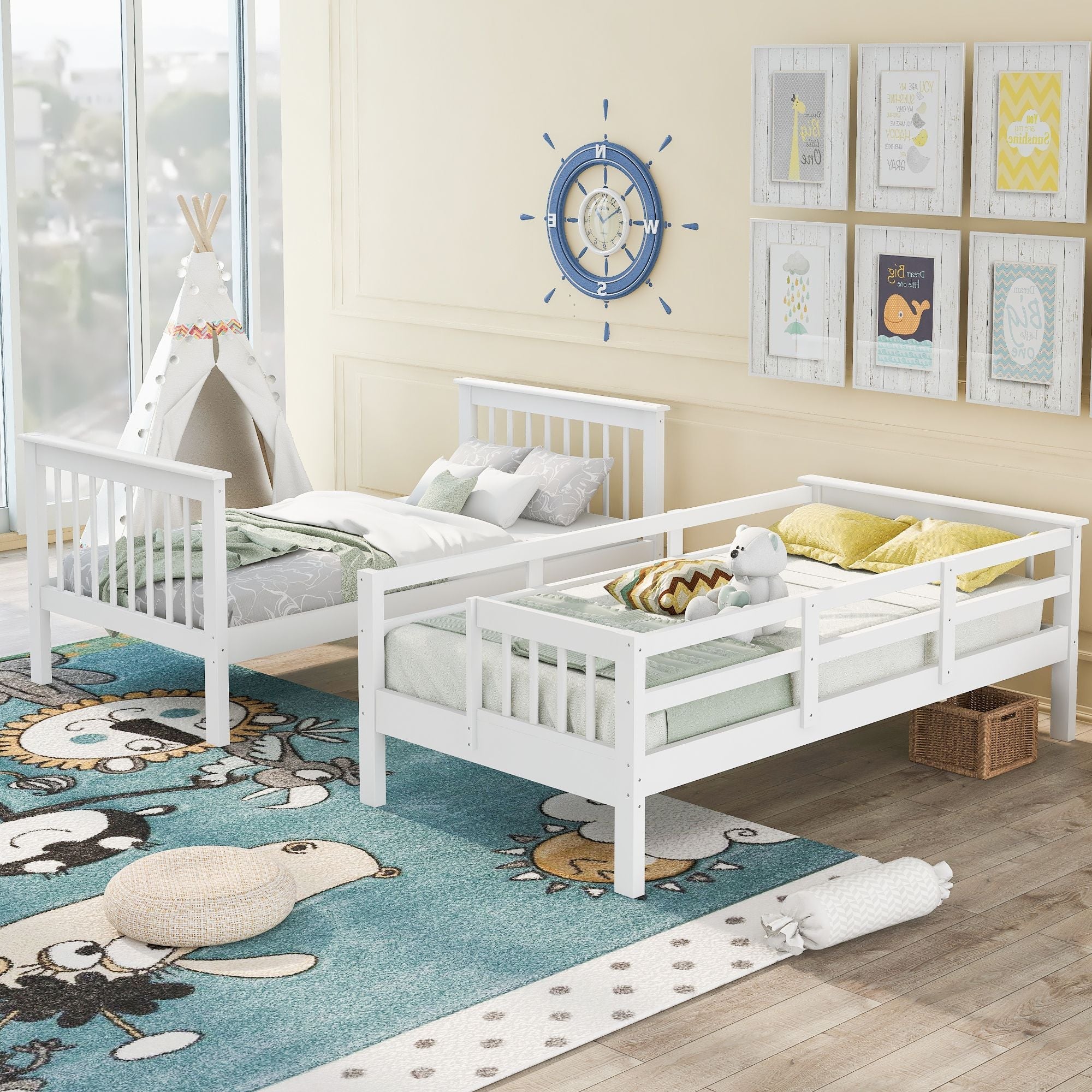 Stairway Twin - Over - Twin Bunk Bed with Storage and Guard Rail for Bedroom, Dorm - Comfortable Living Decor