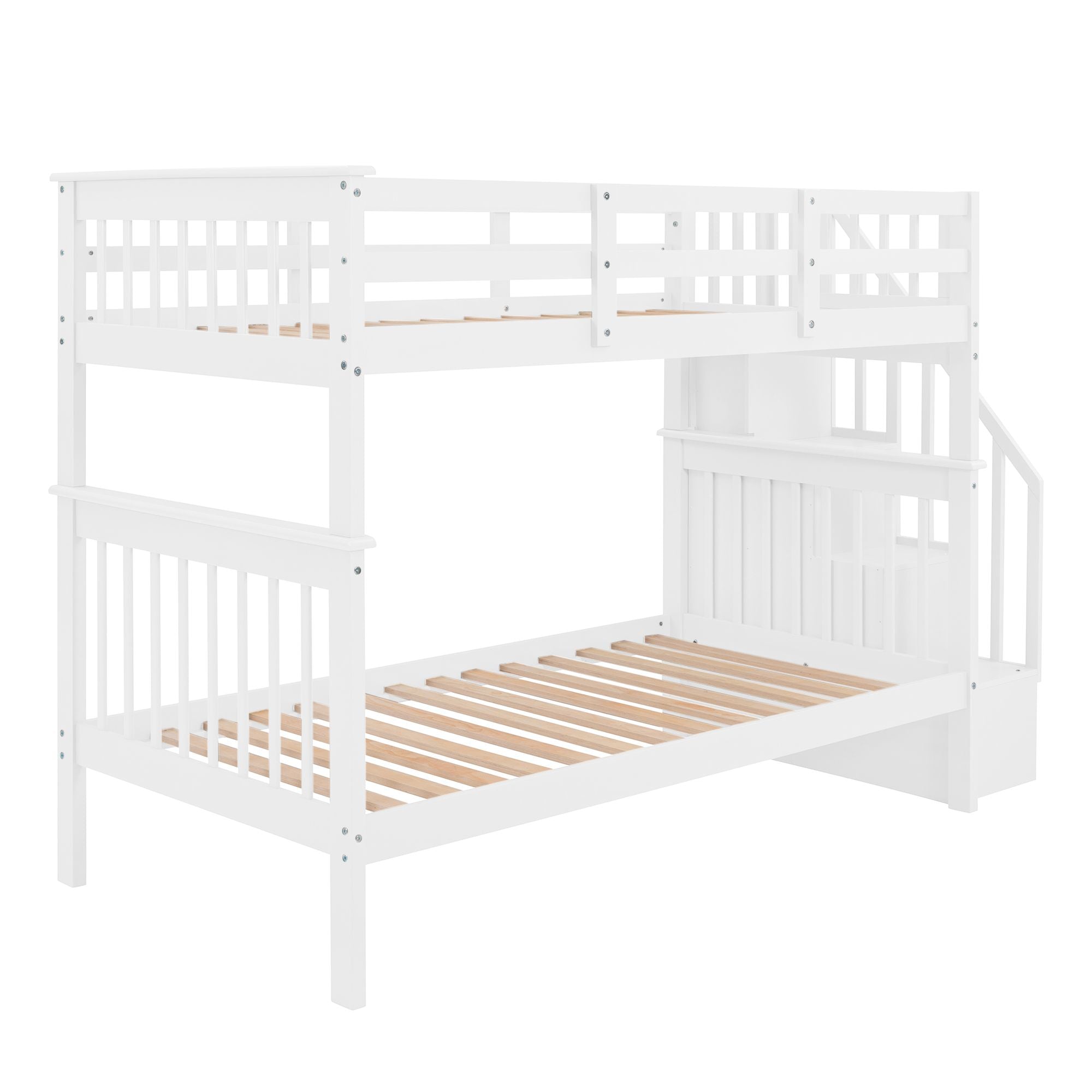 Stairway Twin - Over - Twin Bunk Bed with Storage and Guard Rail for Bedroom, Dorm - Comfortable Living Decor
