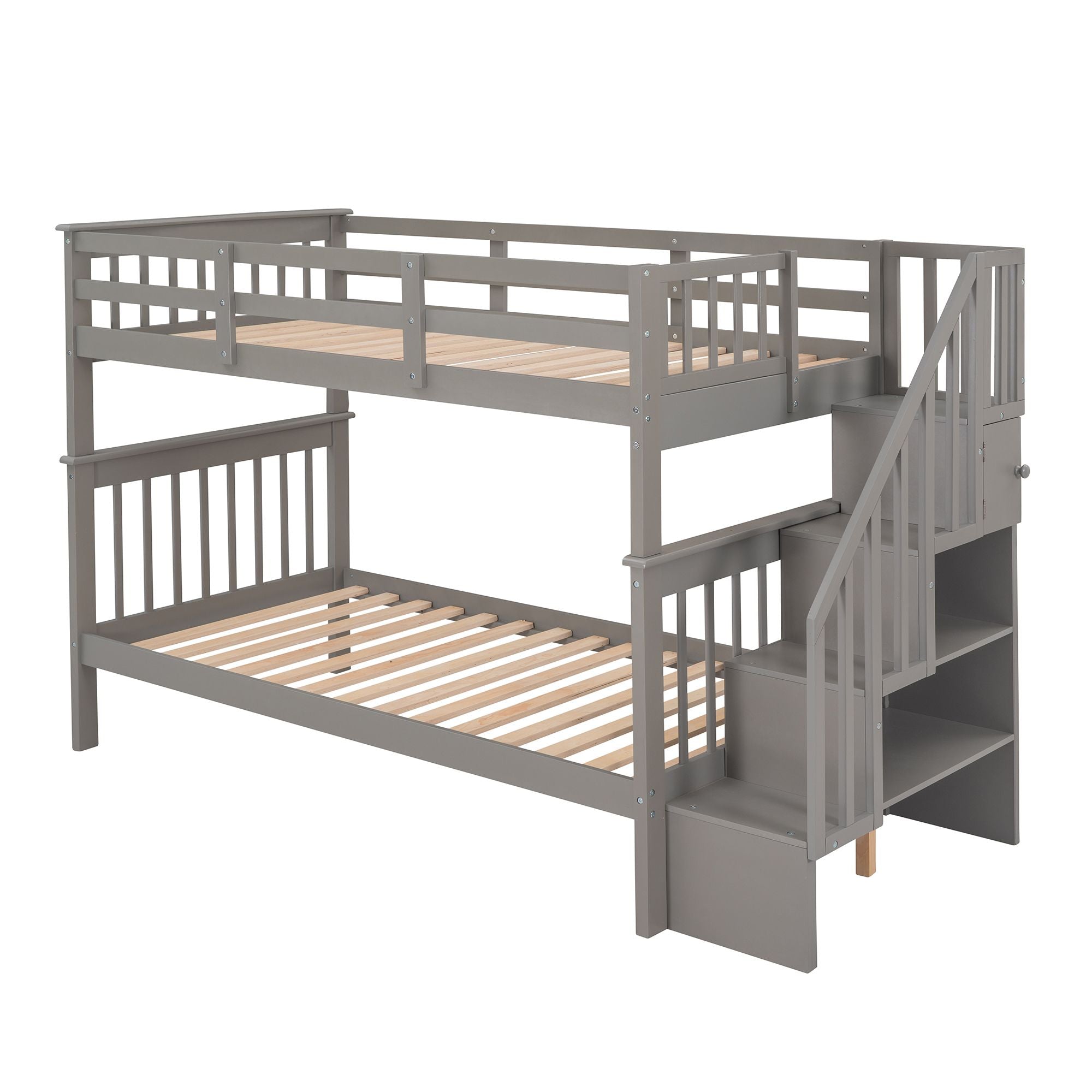 Stairway Twin - Over - Twin Bunk Bed with Storage and Guard Rail for Bedroom, Dorm - Comfortable Living Decor