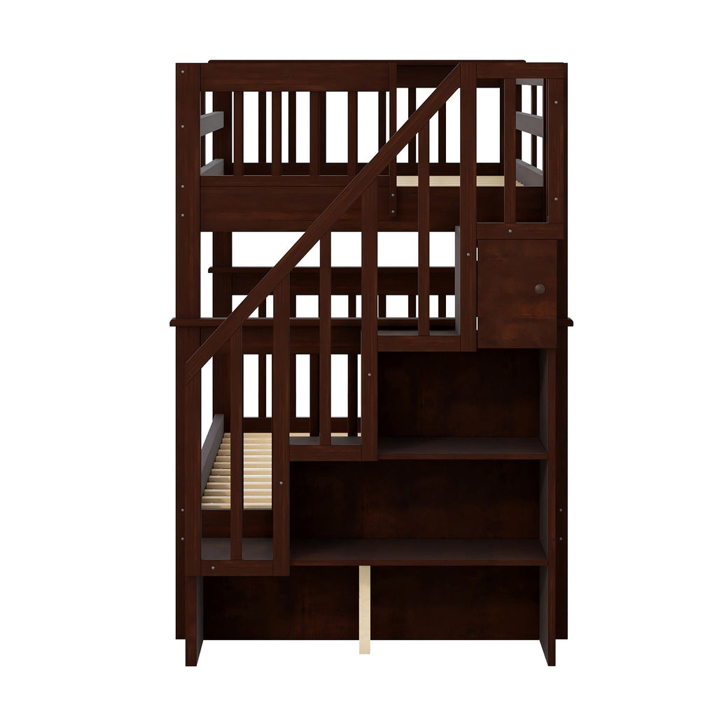 Stairway Twin - Over - Twin Bunk Bed with Storage and Guard Rail for Bedroom, Dorm - Comfortable Living Decor