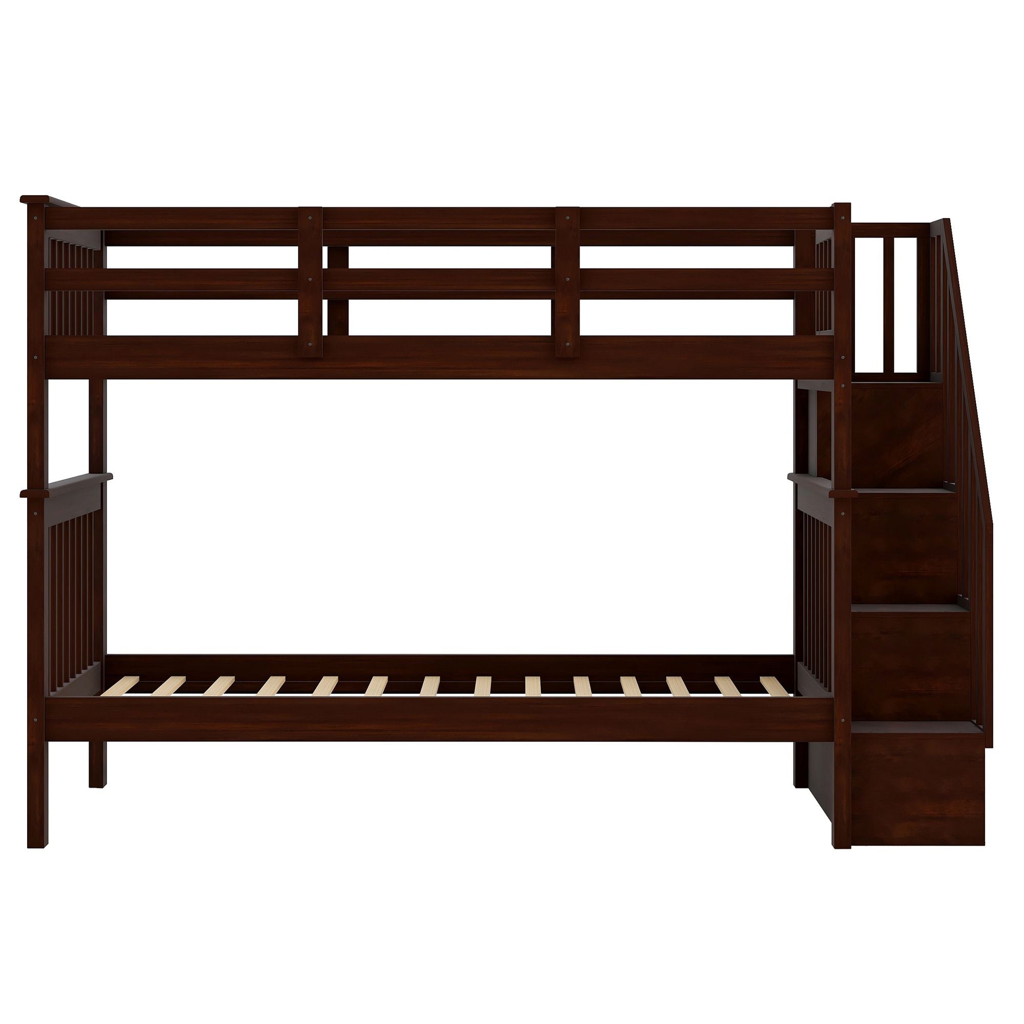 Stairway Twin - Over - Twin Bunk Bed with Storage and Guard Rail for Bedroom, Dorm - Comfortable Living Decor