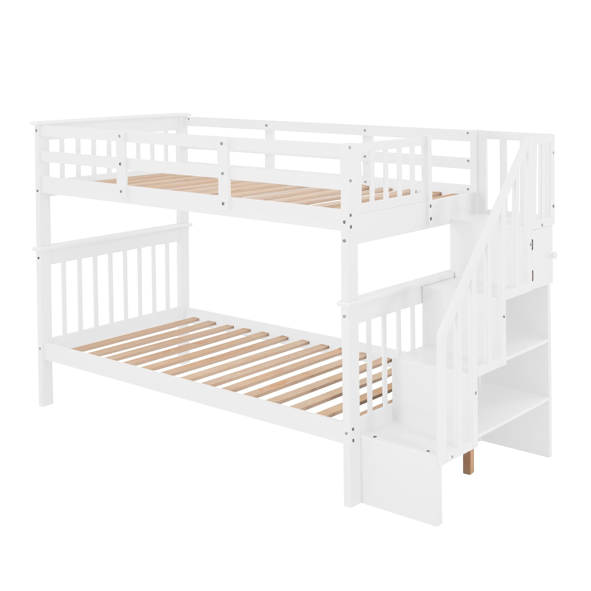 Stairway Twin - Over - Twin Bunk Bed with Storage and Guard Rail for Bedroom, Dorm - Comfortable Living Decor