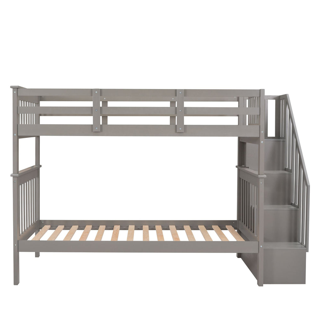 Stairway Twin - Over - Twin Bunk Bed with Storage and Guard Rail for Bedroom, Dorm - Comfortable Living Decor
