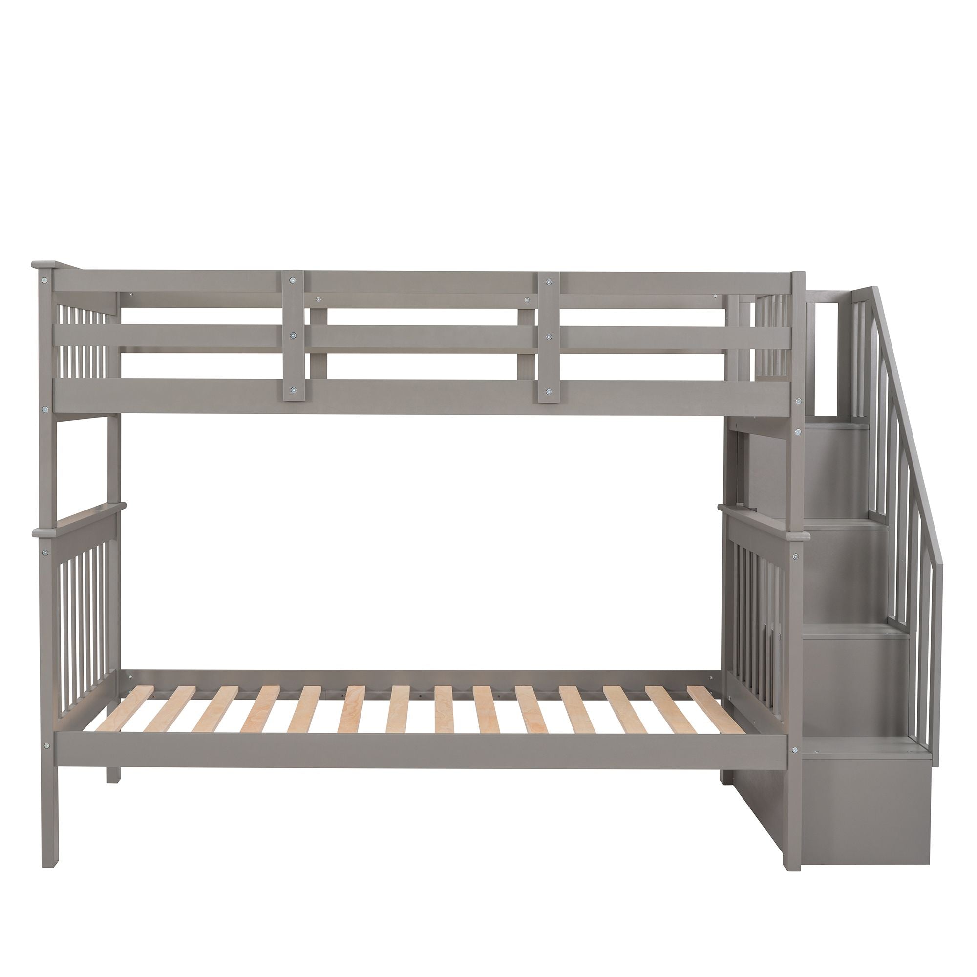 Stairway Twin - Over - Twin Bunk Bed with Storage and Guard Rail for Bedroom, Dorm - Comfortable Living Decor