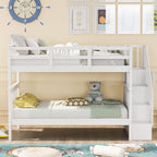 Stairway Twin - Over - Twin Bunk Bed with Storage and Guard Rail for Bedroom, Dorm - Comfortable Living Decor