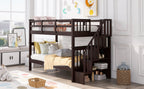 Stairway Twin - Over - Twin Bunk Bed with Storage and Guard Rail for Bedroom, Dorm - Comfortable Living Decor