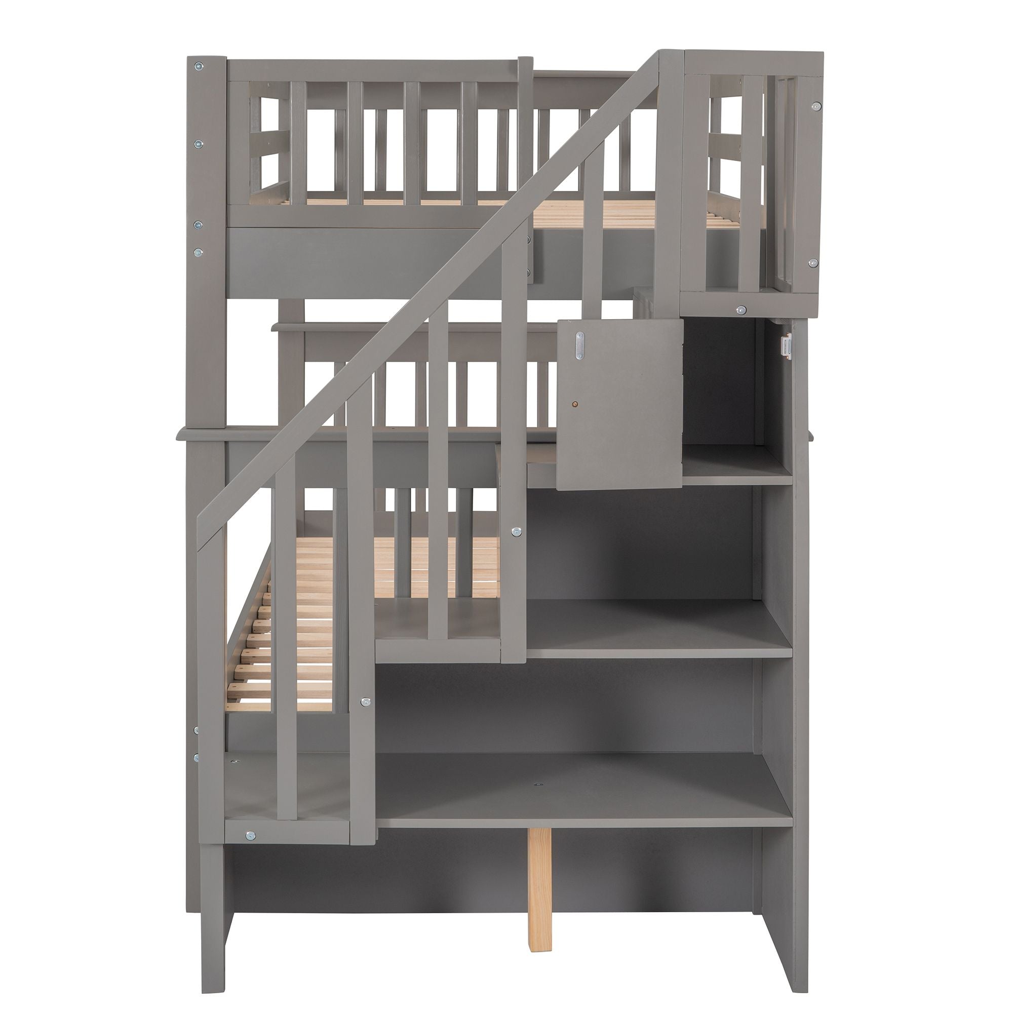 Stairway Twin - Over - Twin Bunk Bed with Storage and Guard Rail for Bedroom, Dorm - Comfortable Living Decor