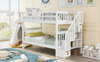 Stairway Twin - Over - Twin Bunk Bed with Storage and Guard Rail for Bedroom, Dorm - Comfortable Living Decor