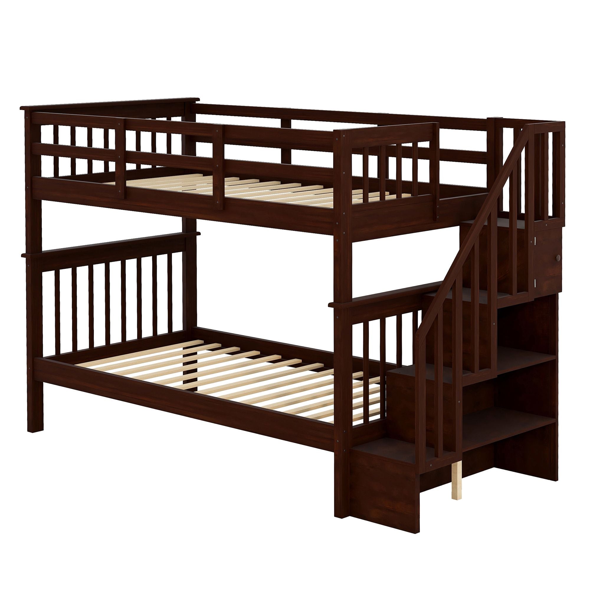 Stairway Twin - Over - Twin Bunk Bed with Storage and Guard Rail for Bedroom, Dorm - Comfortable Living Decor