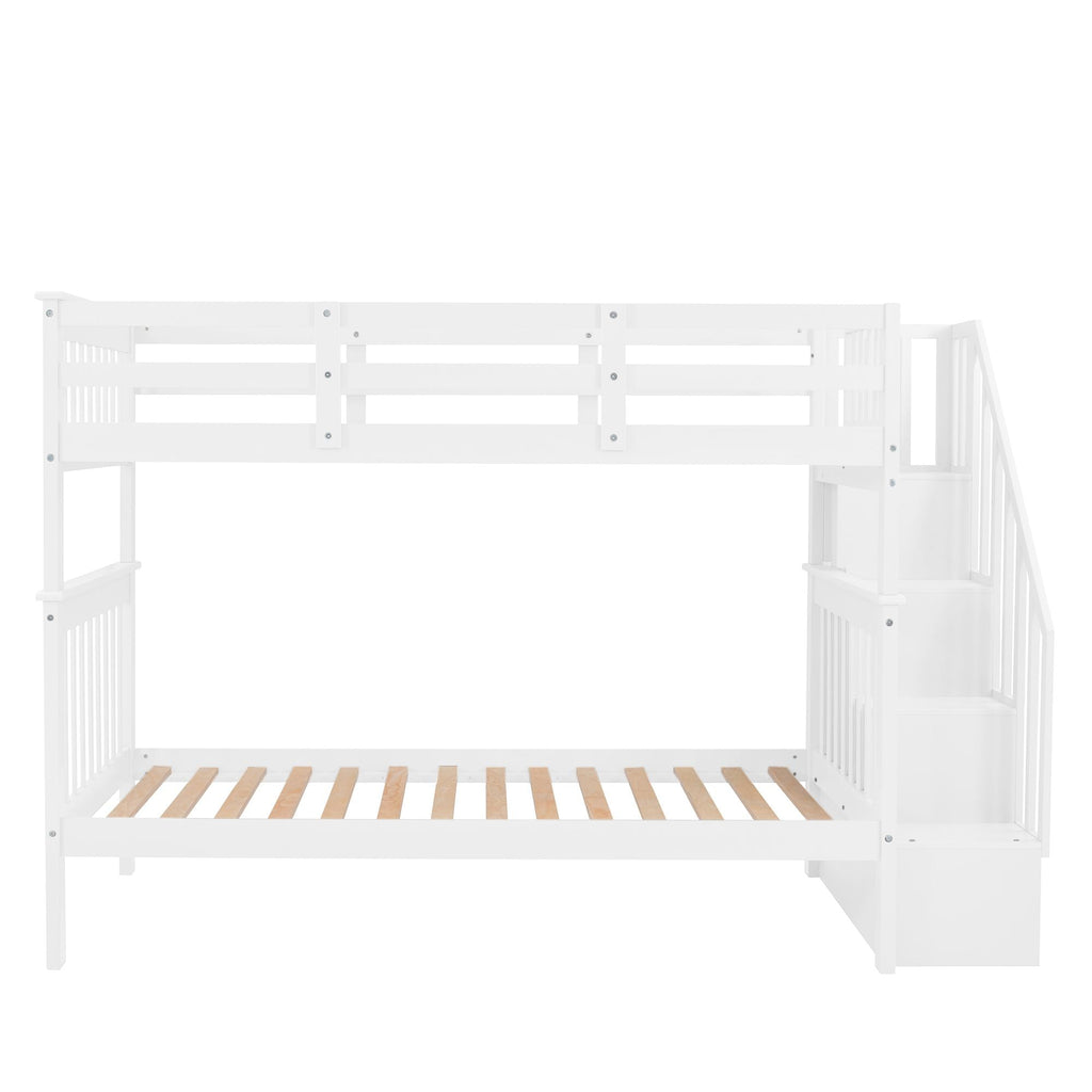 Stairway Twin - Over - Twin Bunk Bed with Storage and Guard Rail for Bedroom, Dorm - Comfortable Living Decor