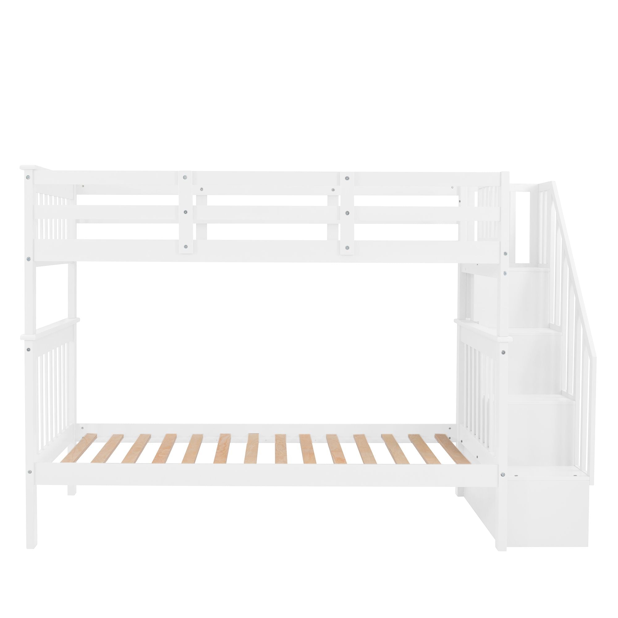 Stairway Twin - Over - Twin Bunk Bed with Storage and Guard Rail for Bedroom, Dorm - Comfortable Living Decor