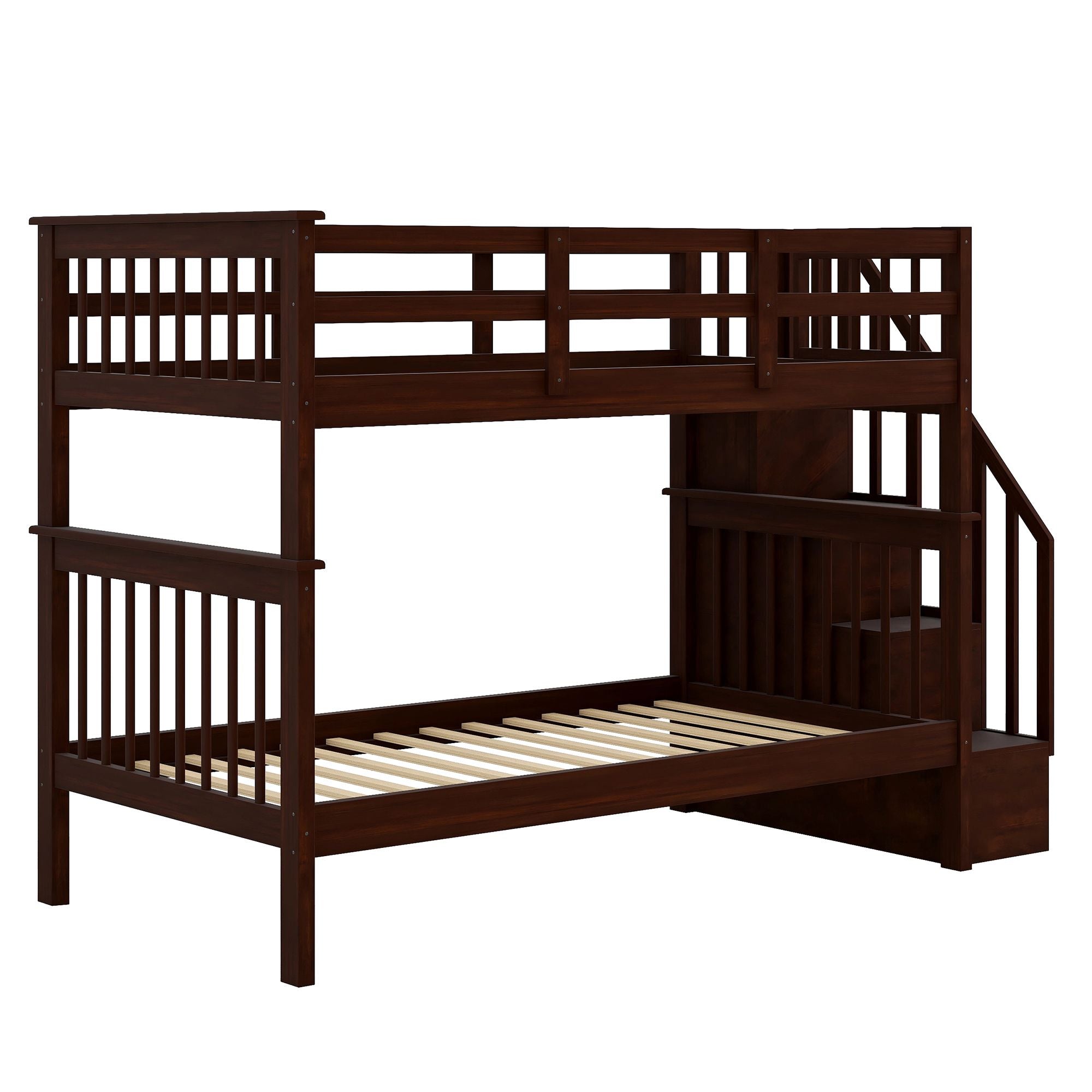 Stairway Twin - Over - Twin Bunk Bed with Storage and Guard Rail for Bedroom, Dorm - Comfortable Living Decor