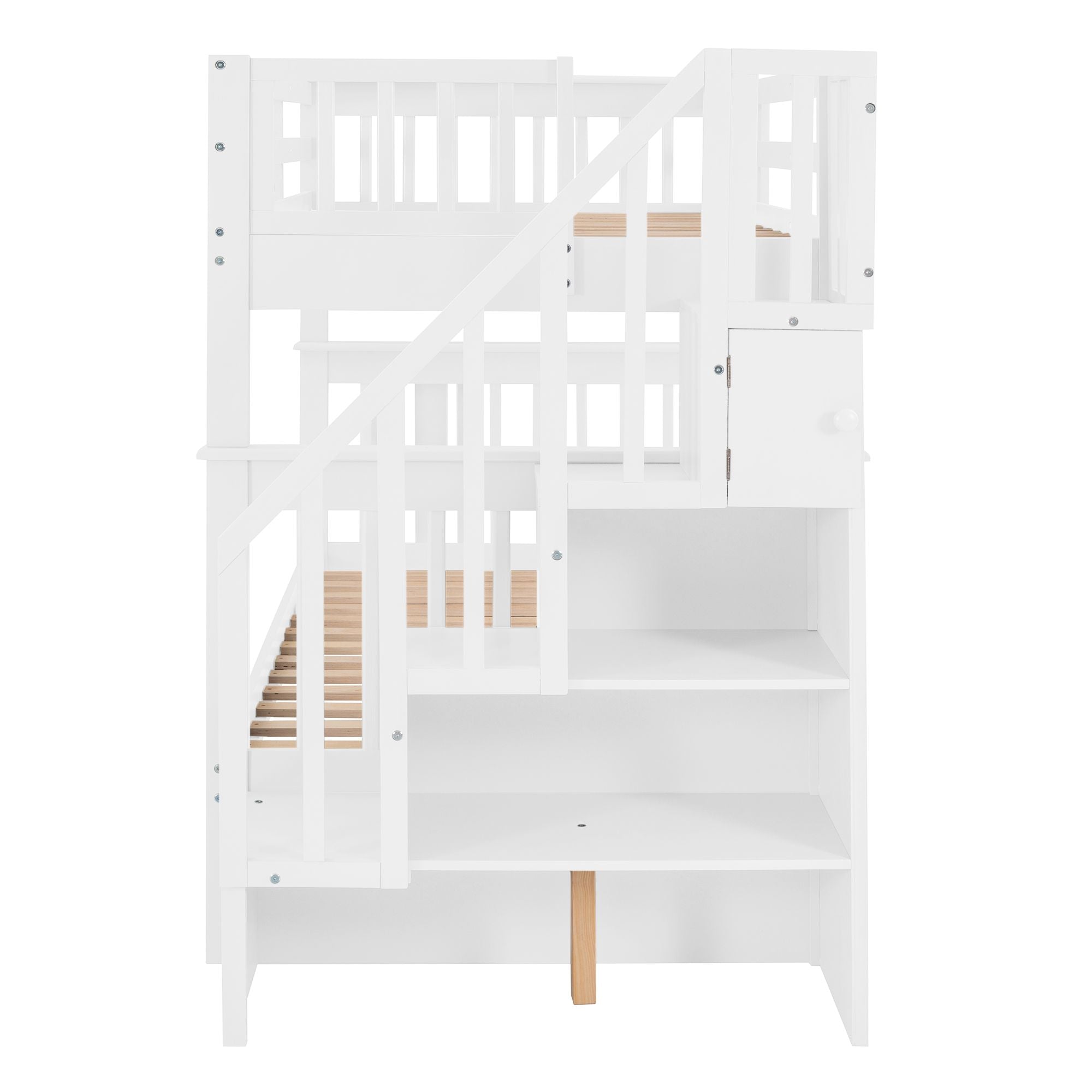 Stairway Twin - Over - Twin Bunk Bed with Storage and Guard Rail for Bedroom, Dorm - Comfortable Living Decor