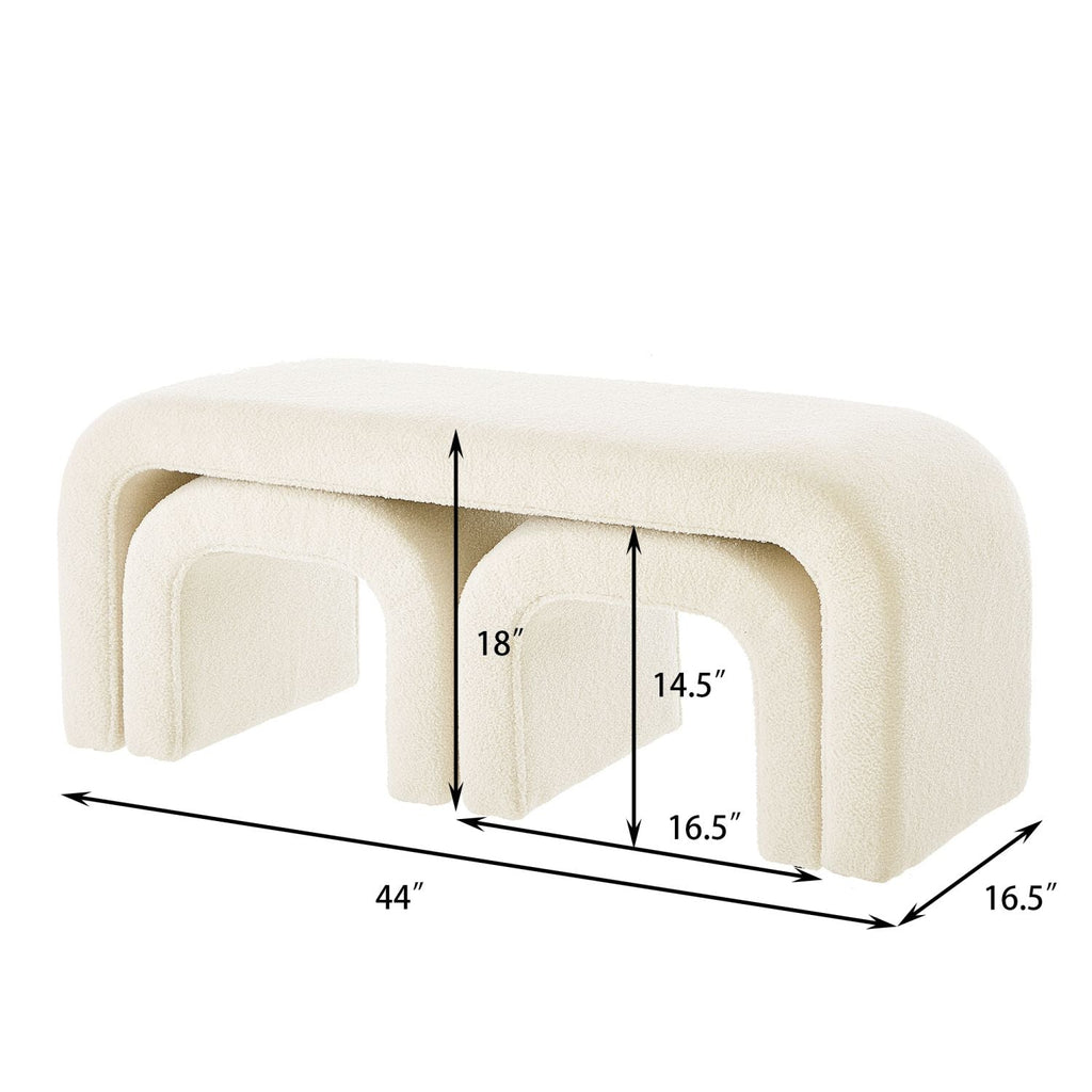 Stylish Cream U - Shaped Ottoman & Bench Set - Perfect for Entryways and Bedroom Footrests - Comfortable Living Decor