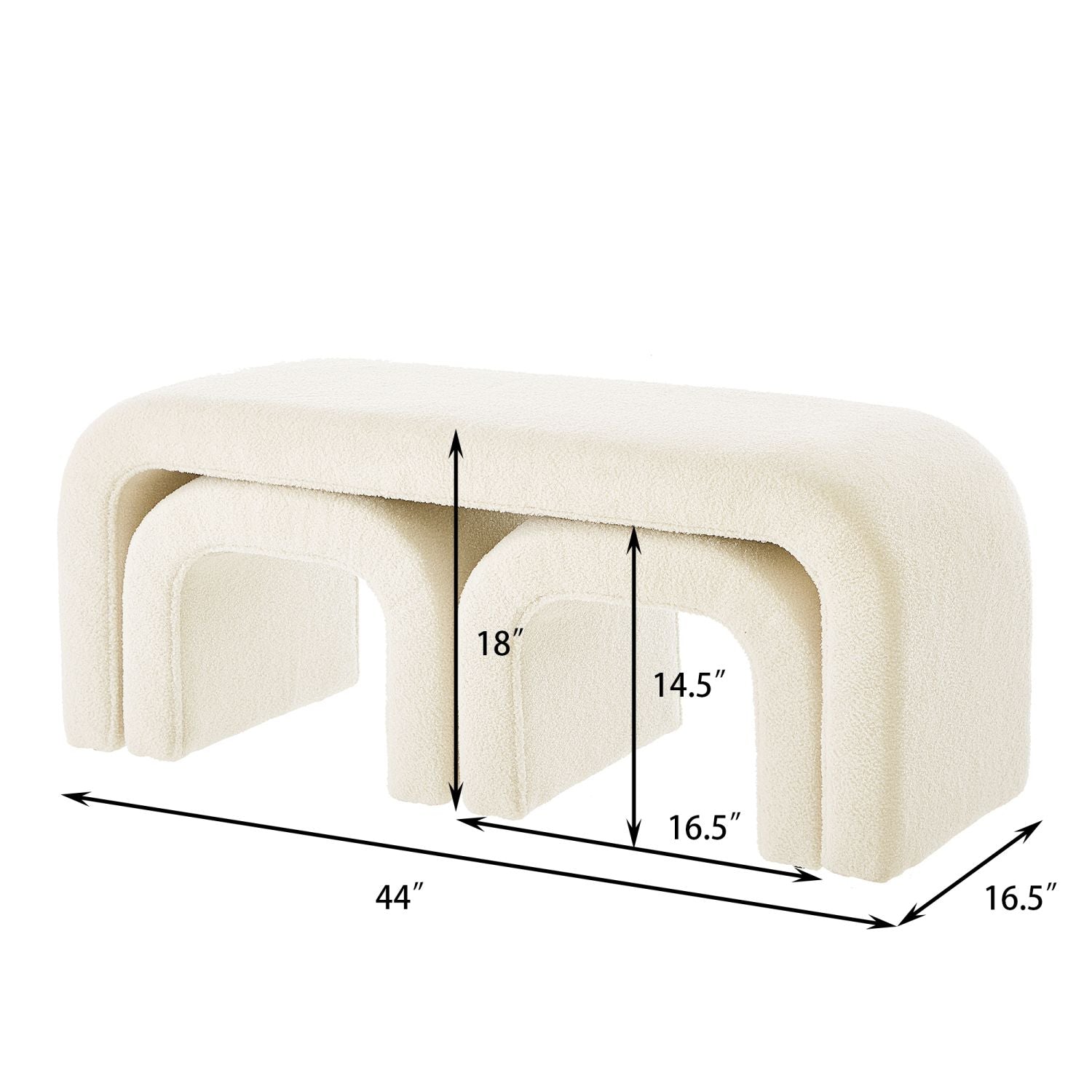 Stylish Cream U - Shaped Ottoman & Bench Set - Perfect for Entryways and Bedroom Footrests - Comfortable Living Decor