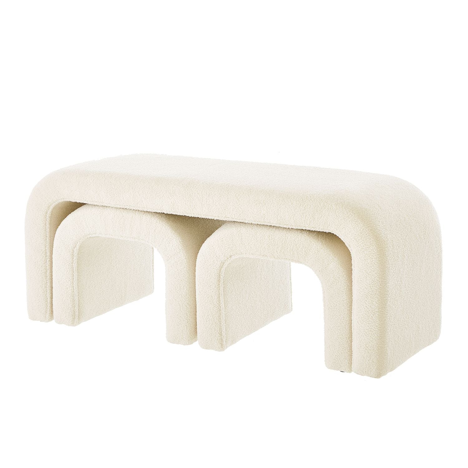 Stylish Cream U - Shaped Ottoman & Bench Set - Perfect for Entryways and Bedroom Footrests - Comfortable Living Decor