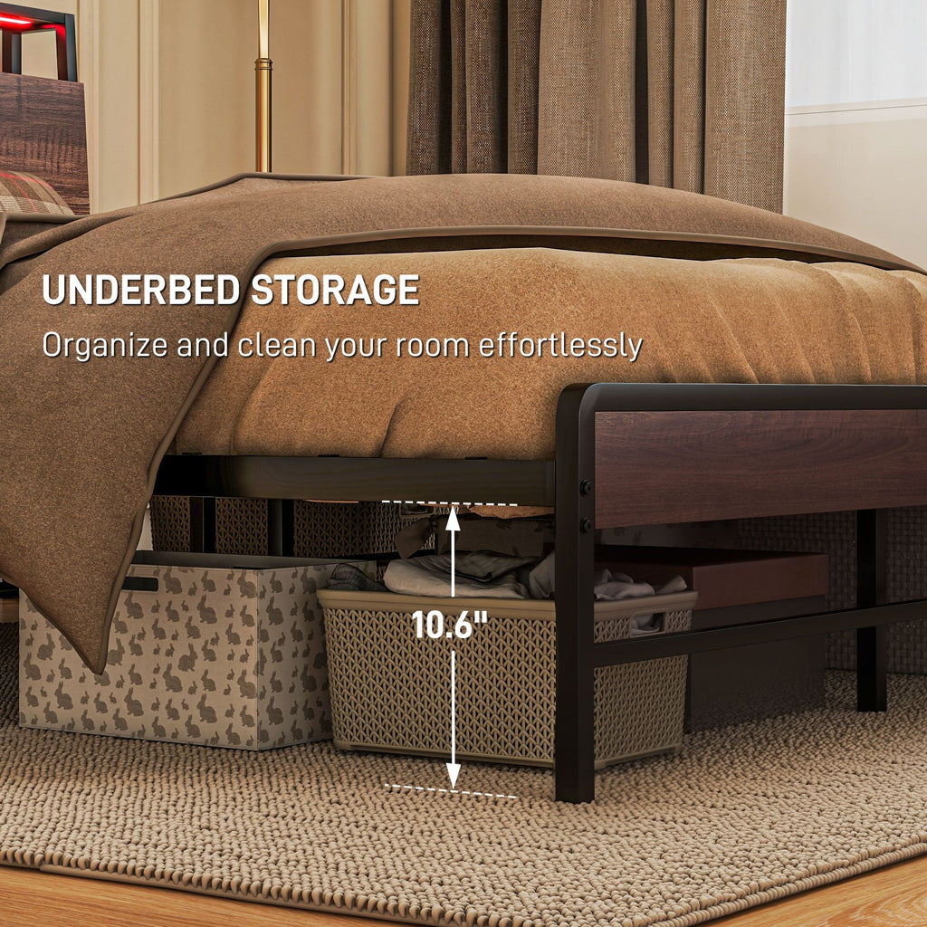 Stylish Queen Size Bed Frame w/ LED Lights by Homcom - Comfortable Living Decor