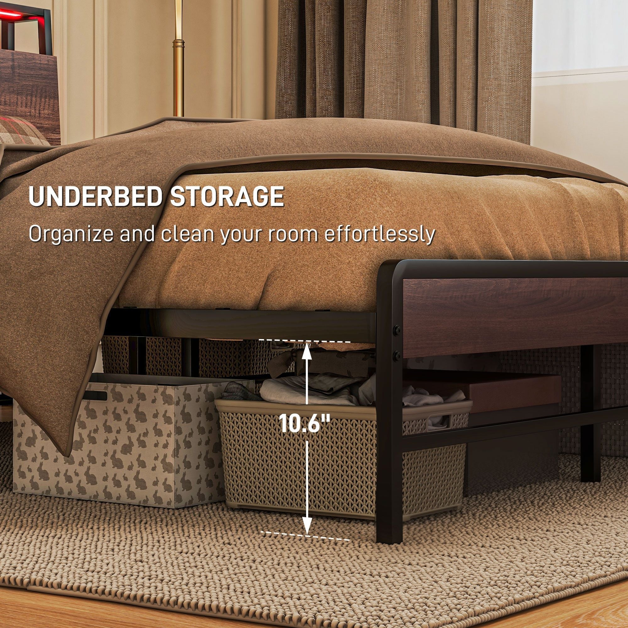 Stylish Queen Size Bed Frame w/ LED Lights by Homcom - Comfortable Living Decor