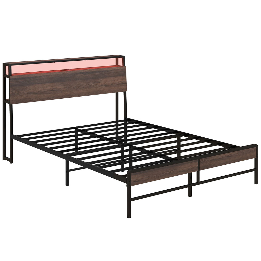 Stylish Queen Size Bed Frame w/ LED Lights by Homcom - Comfortable Living Decor