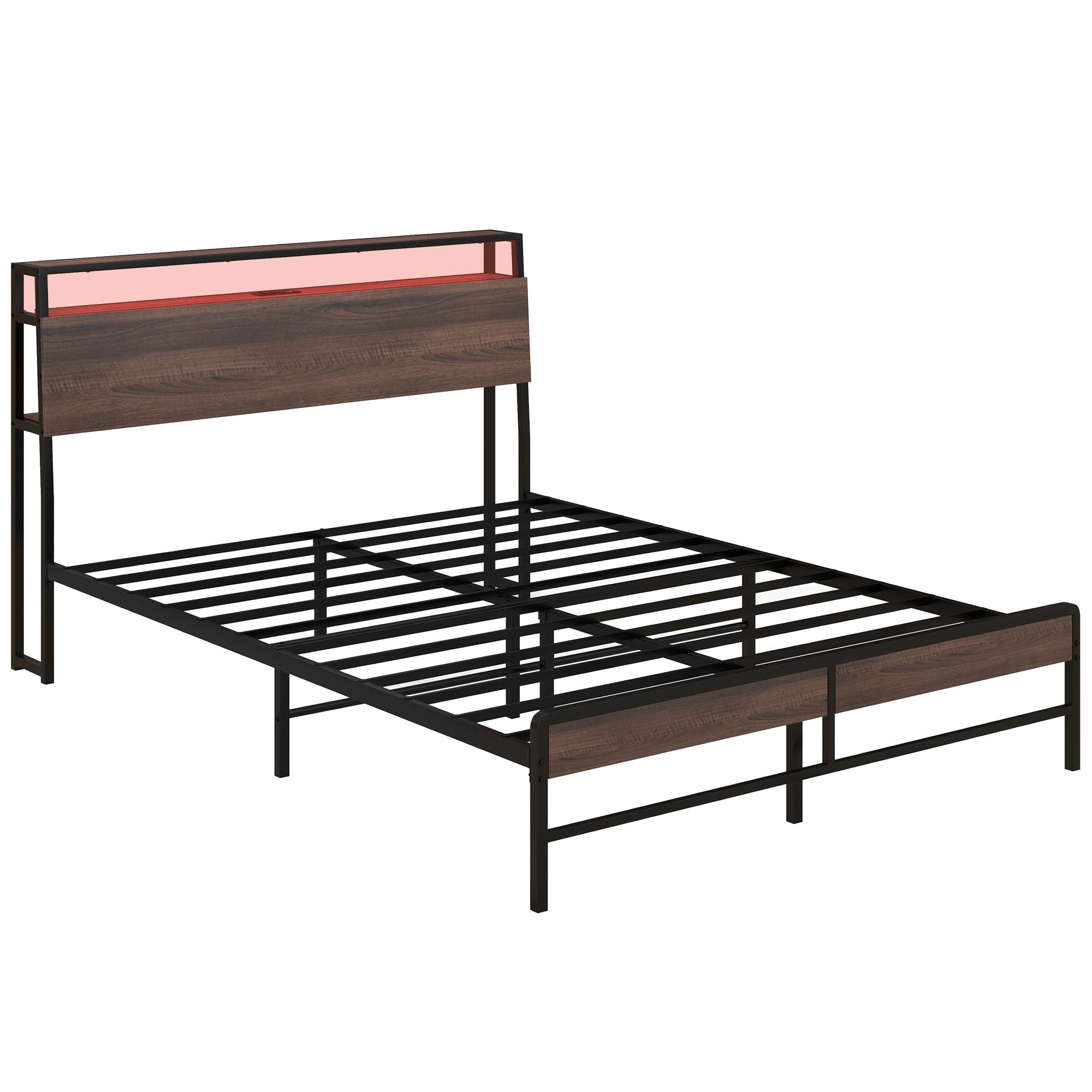 Stylish Queen Size Bed Frame w/ LED Lights by Homcom - Comfortable Living Decor