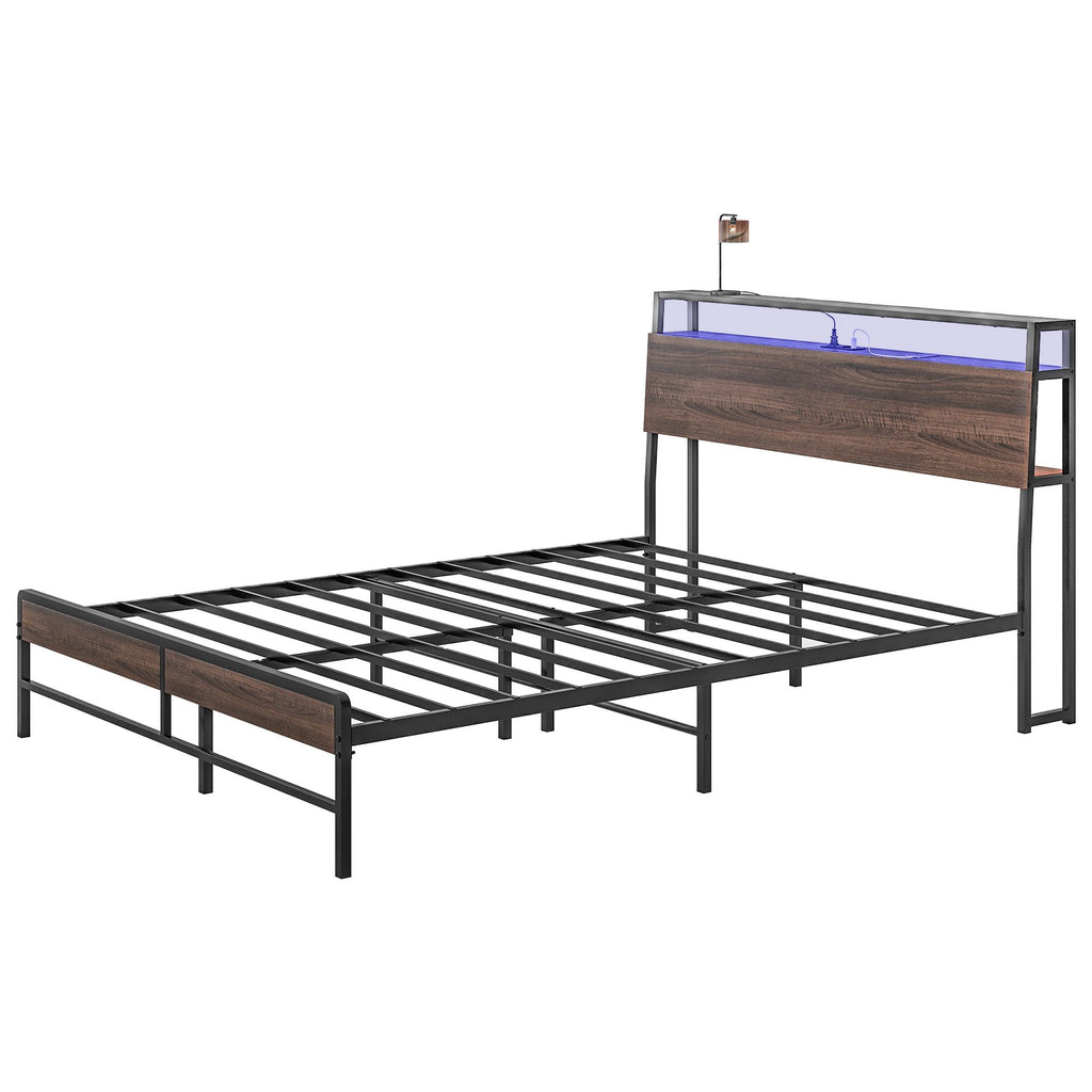 Stylish Queen Size Bed Frame w/ LED Lights by Homcom - Comfortable Living Decor