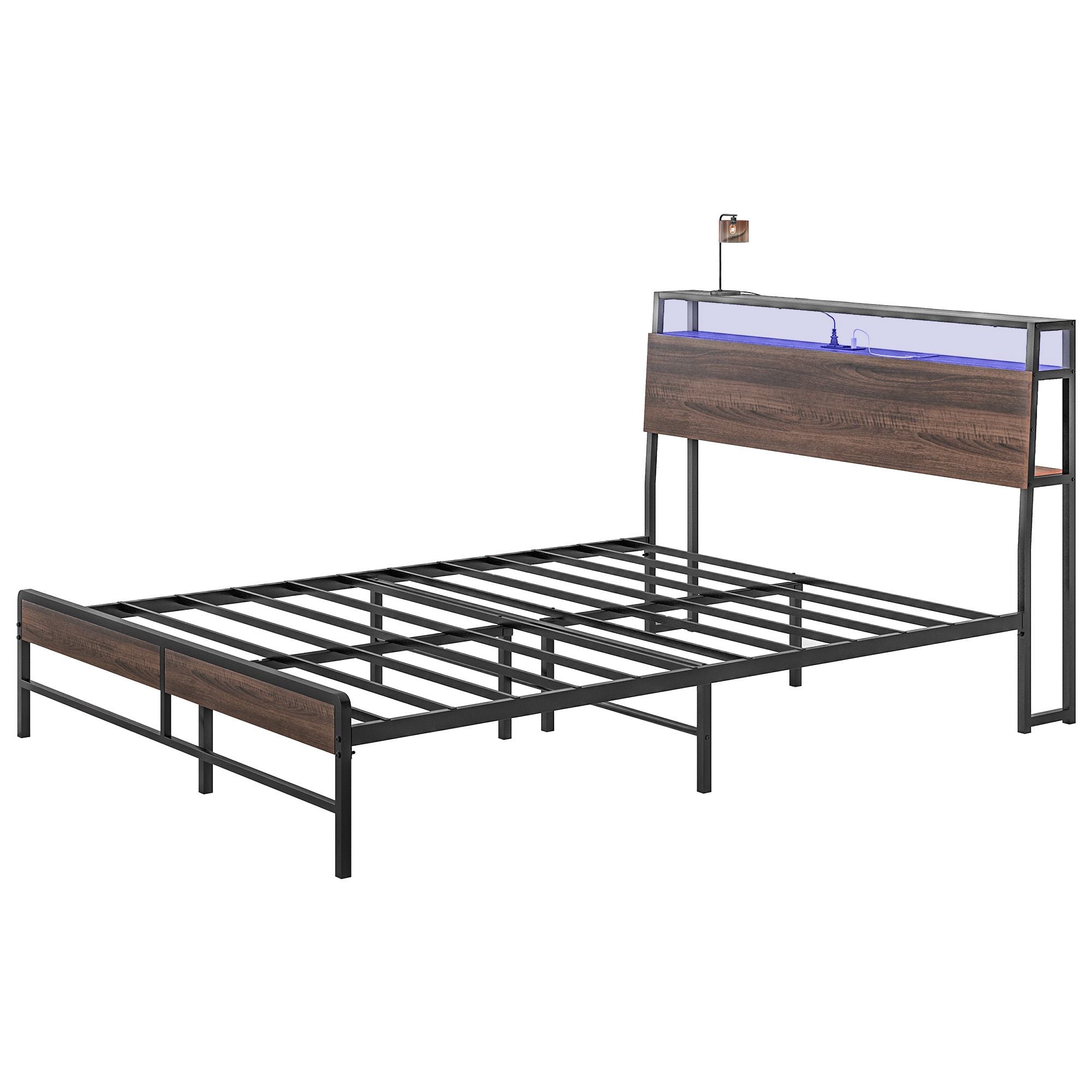 Stylish Queen Size Bed Frame w/ LED Lights by Homcom - Comfortable Living Decor