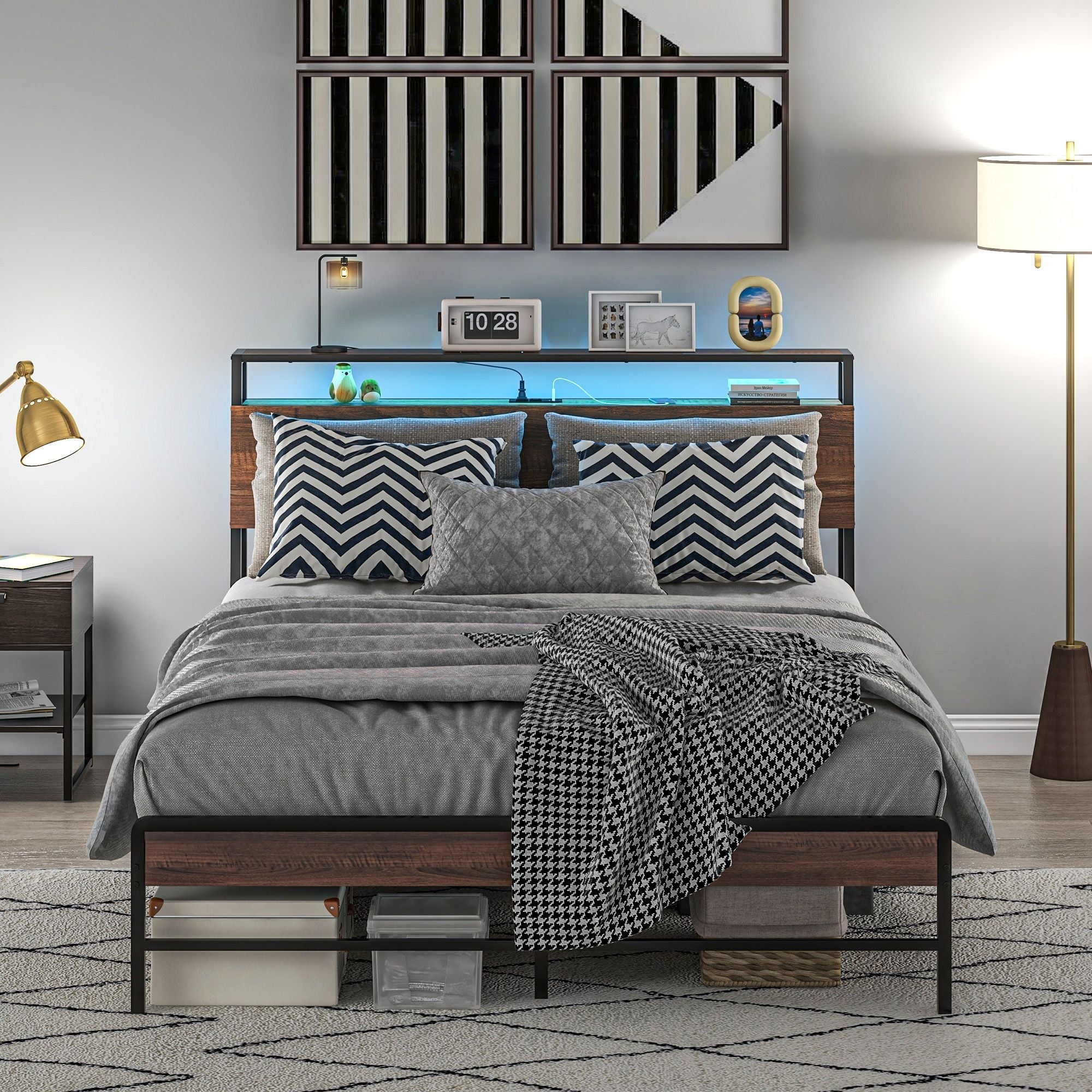 Stylish Queen Size Bed Frame w/ LED Lights by Homcom - Comfortable Living Decor