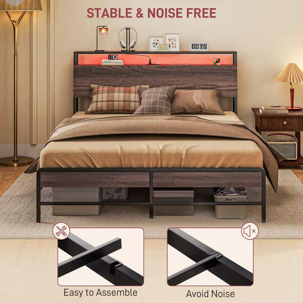 Stylish Queen Size Bed Frame w/ LED Lights by Homcom - Comfortable Living Decor