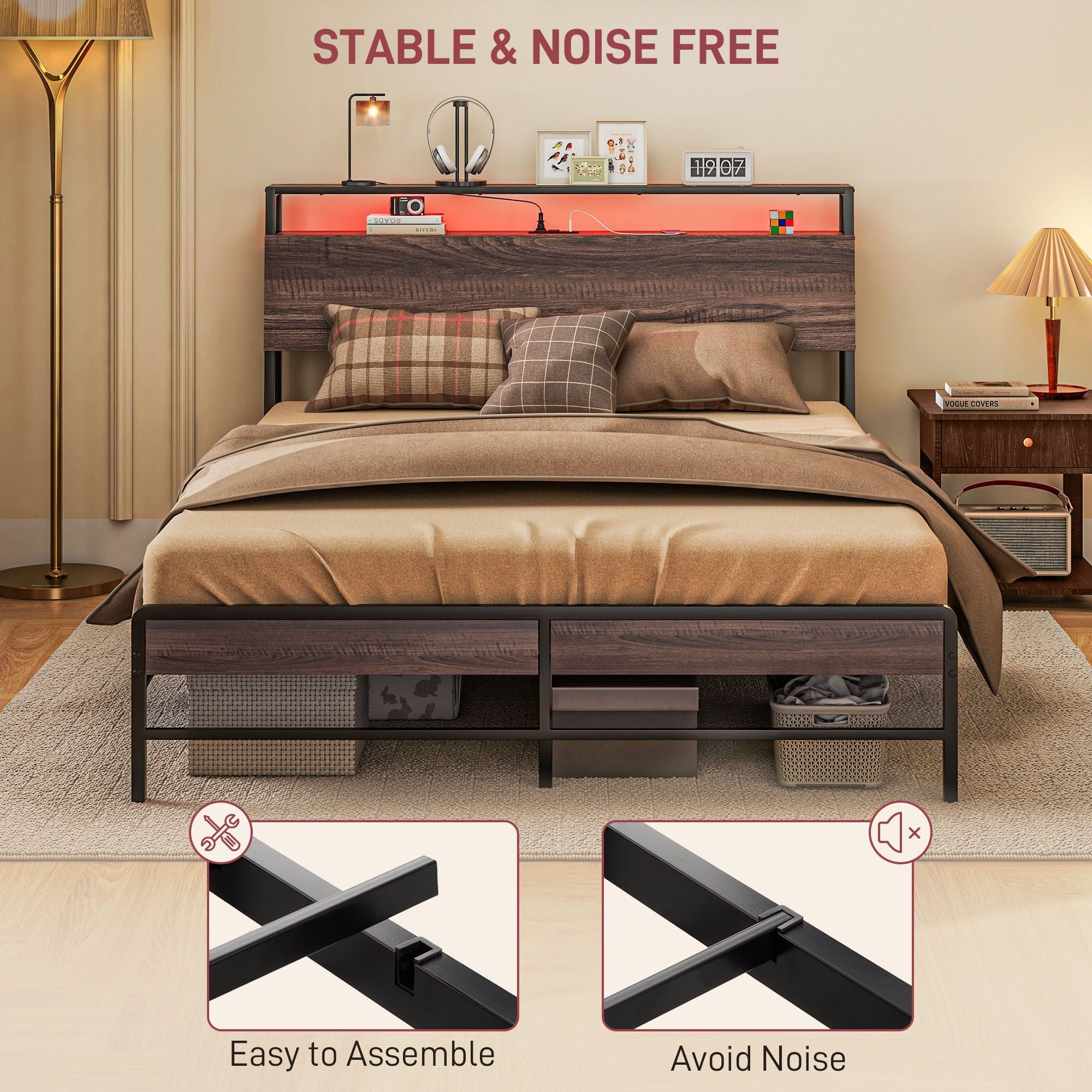 Stylish Queen Size Bed Frame w/ LED Lights by Homcom - Comfortable Living Decor