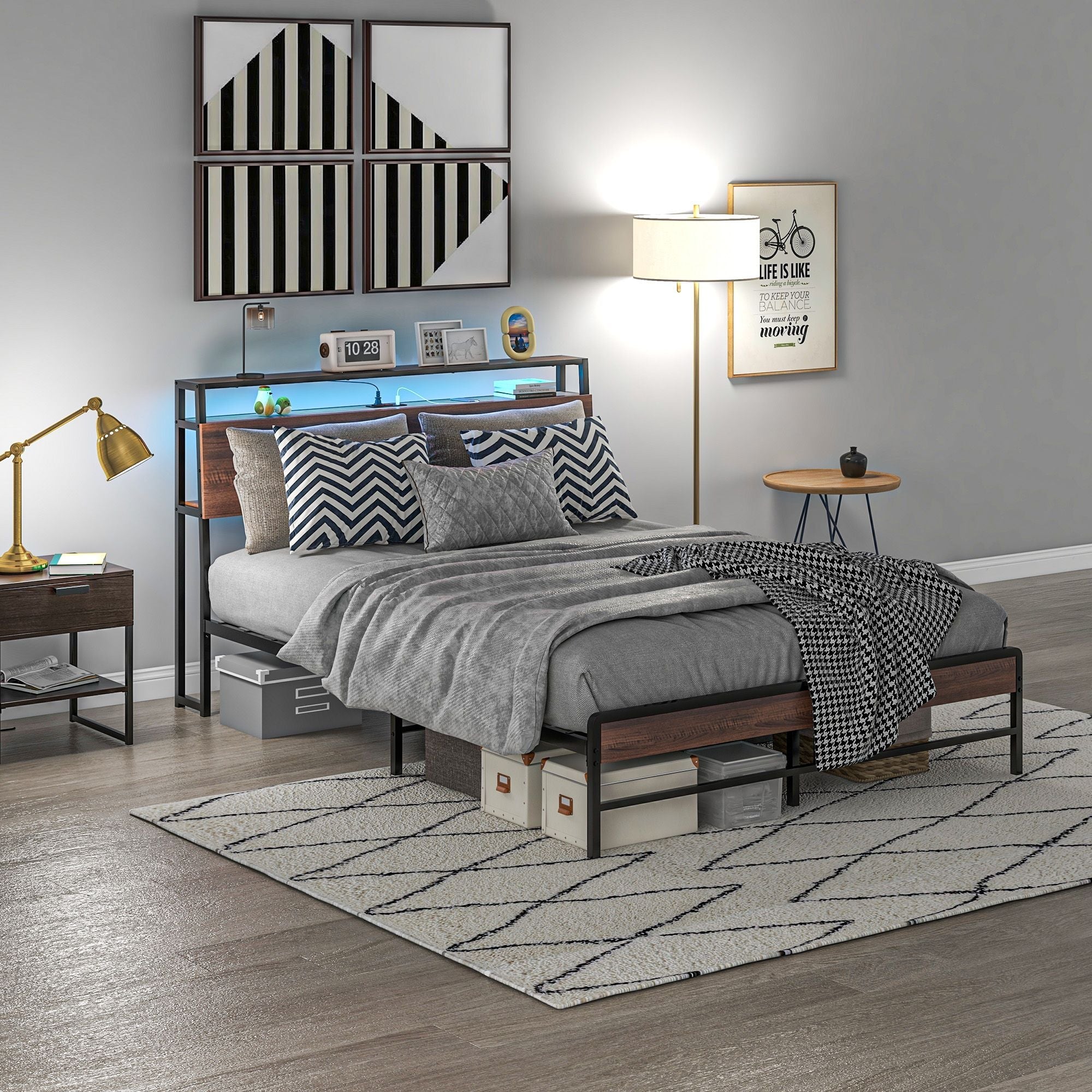 Stylish Queen Size Bed Frame w/ LED Lights by Homcom - Comfortable Living Decor