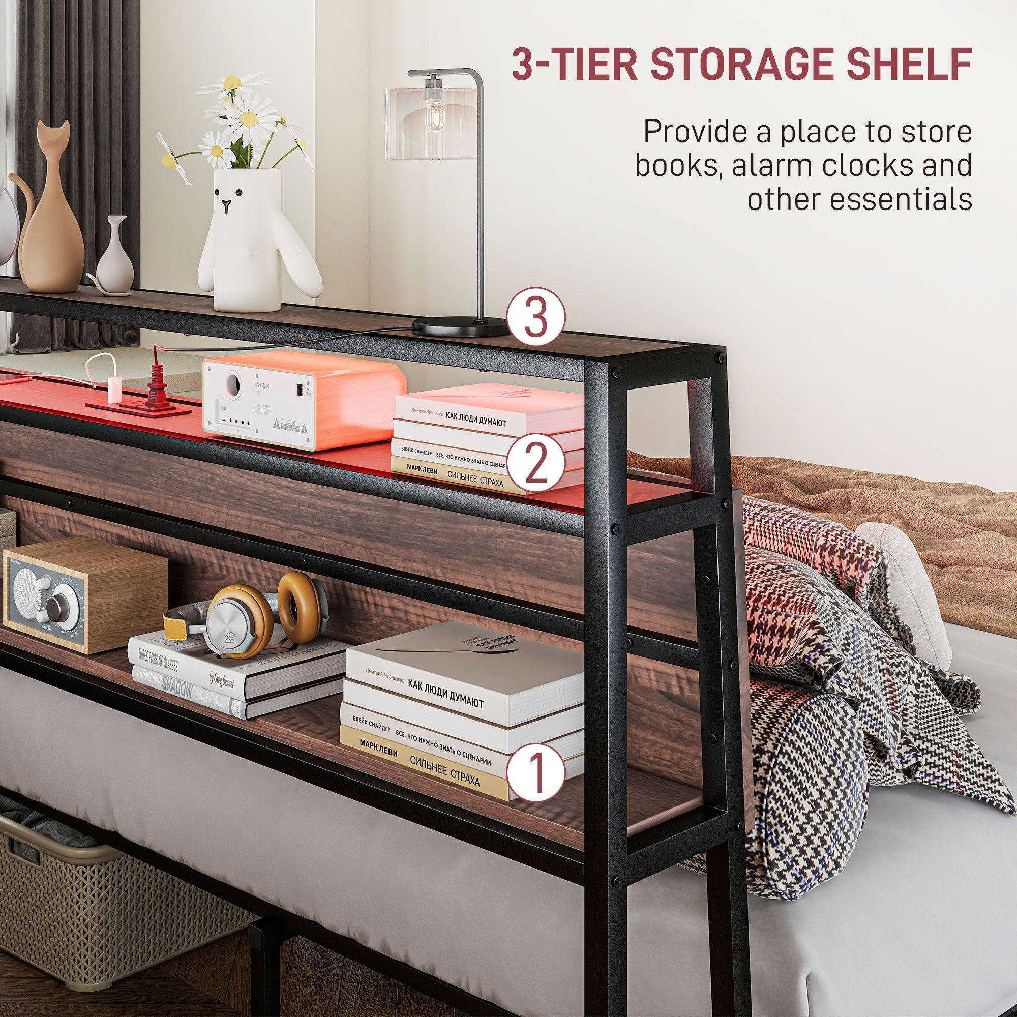 Stylish Queen Size Bed Frame w/ LED Lights by Homcom - Comfortable Living Decor