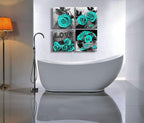 Teal Rose Flowers Canvas Prints Black and White Wall Art Turquoise Floral Pictures for Home Bedroom Bathroom Decoration - Comfortable Living Decor