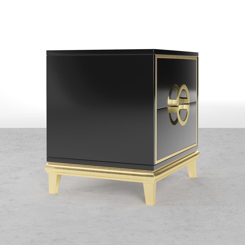 Tile Black Moderna Nightstand w/ Gold Finish by Rema Home - Comfortable Living Decor